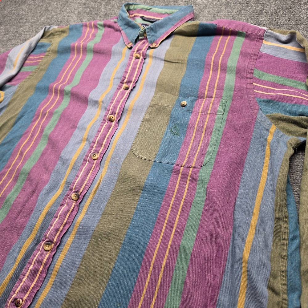Vintage 90s Nautica Striped Button Down Shirt Mens XL F92 Purple Blue Cotton